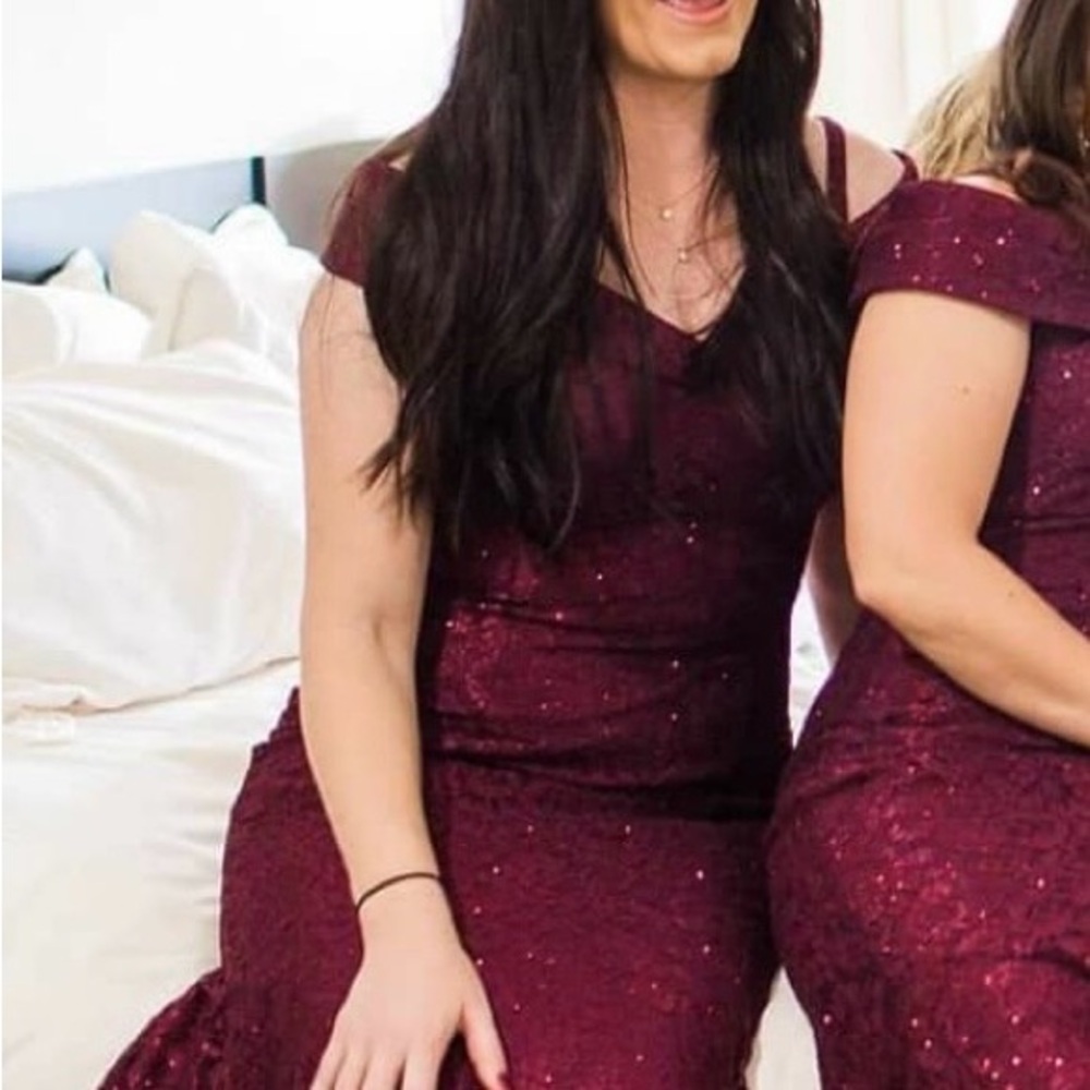 R&M Richards Strapless Burgundy Lace Dress